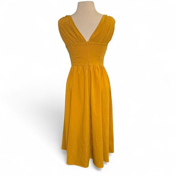Floreya Women’s Milkmaid Midi Dress Yellow Mustard Tie Front Size M Medium - Picture 2 of 7